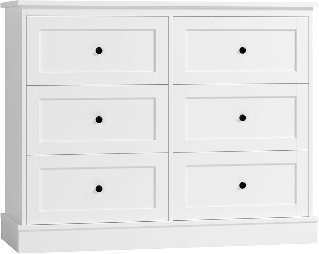 FOREHILL Komoda do sypialni biała szafka do przechowywania z 6 szufladami biała komoda szuflady do salonu przedpokoju 108 x 40 x 87 cm