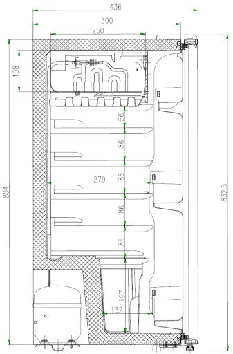 Lodówka mała chłodziarka mini zamrażarka hotelowa biurowa ŚWIATŁO 91l. 83cm
